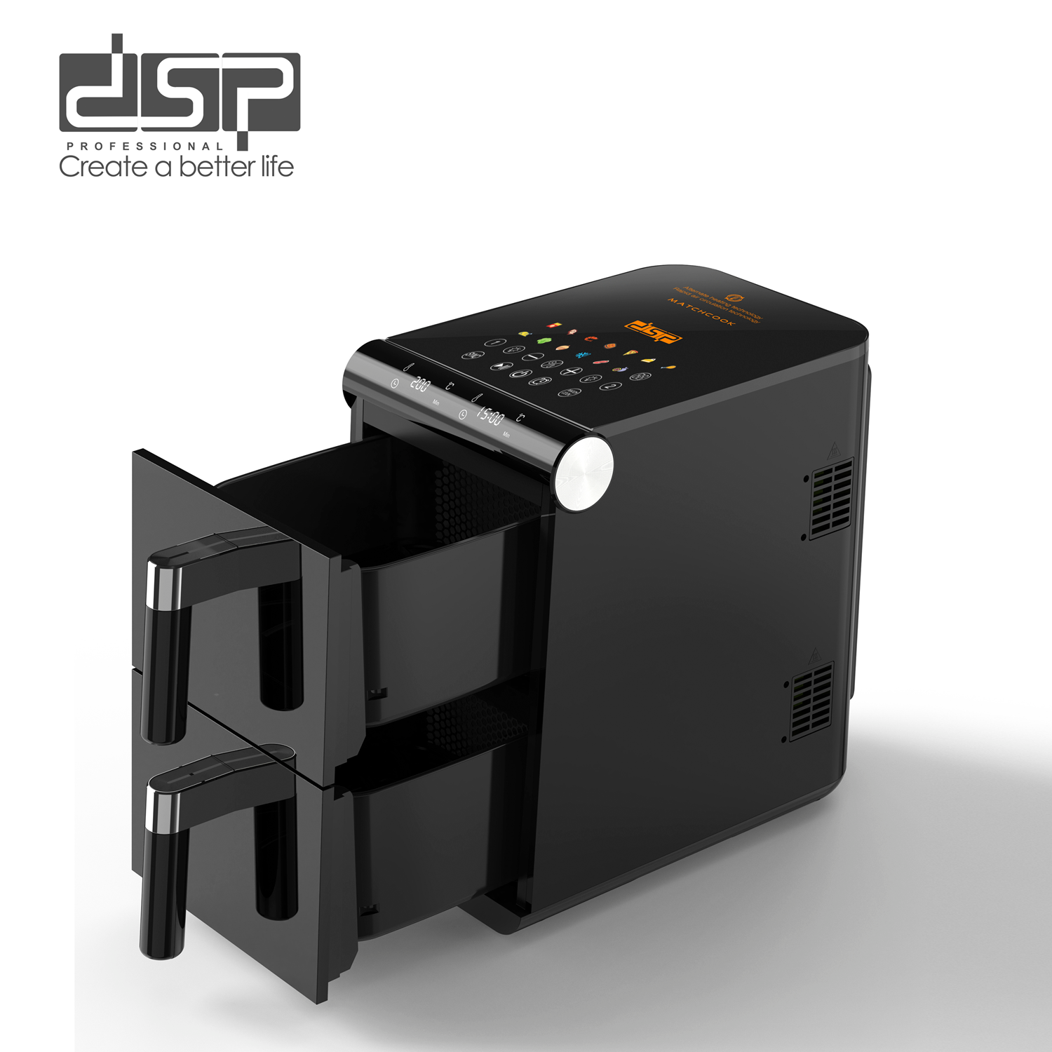 قلاية هوائية مزدوجة DSP – 1700 وات – سعة 12 لتر (6+6) – درجين – شاشة LED – موديل KB2189