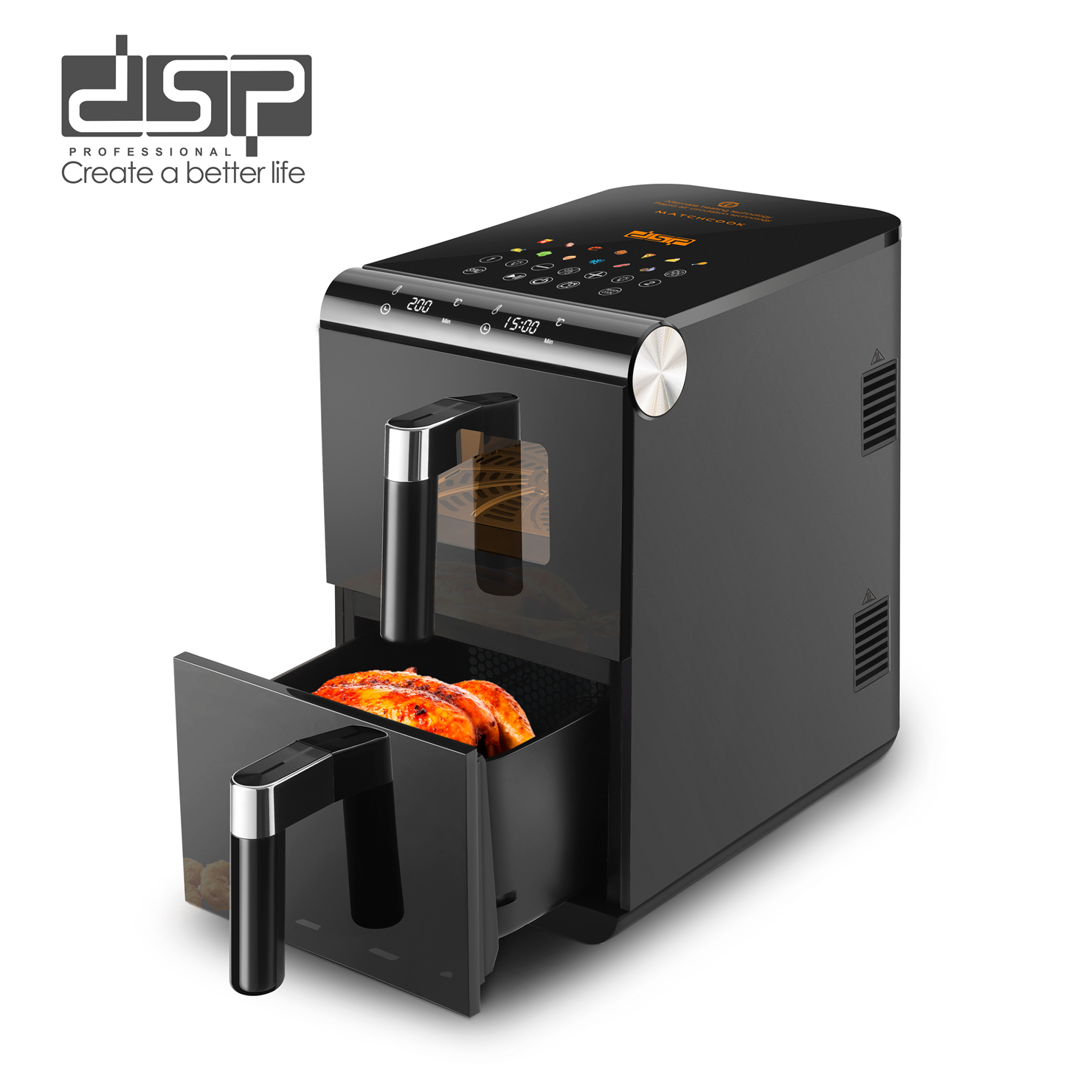 قلاية هوائية مزدوجة DSP – 1700 وات – سعة 12 لتر (6+6) – درجين – شاشة LED – موديل KB2189