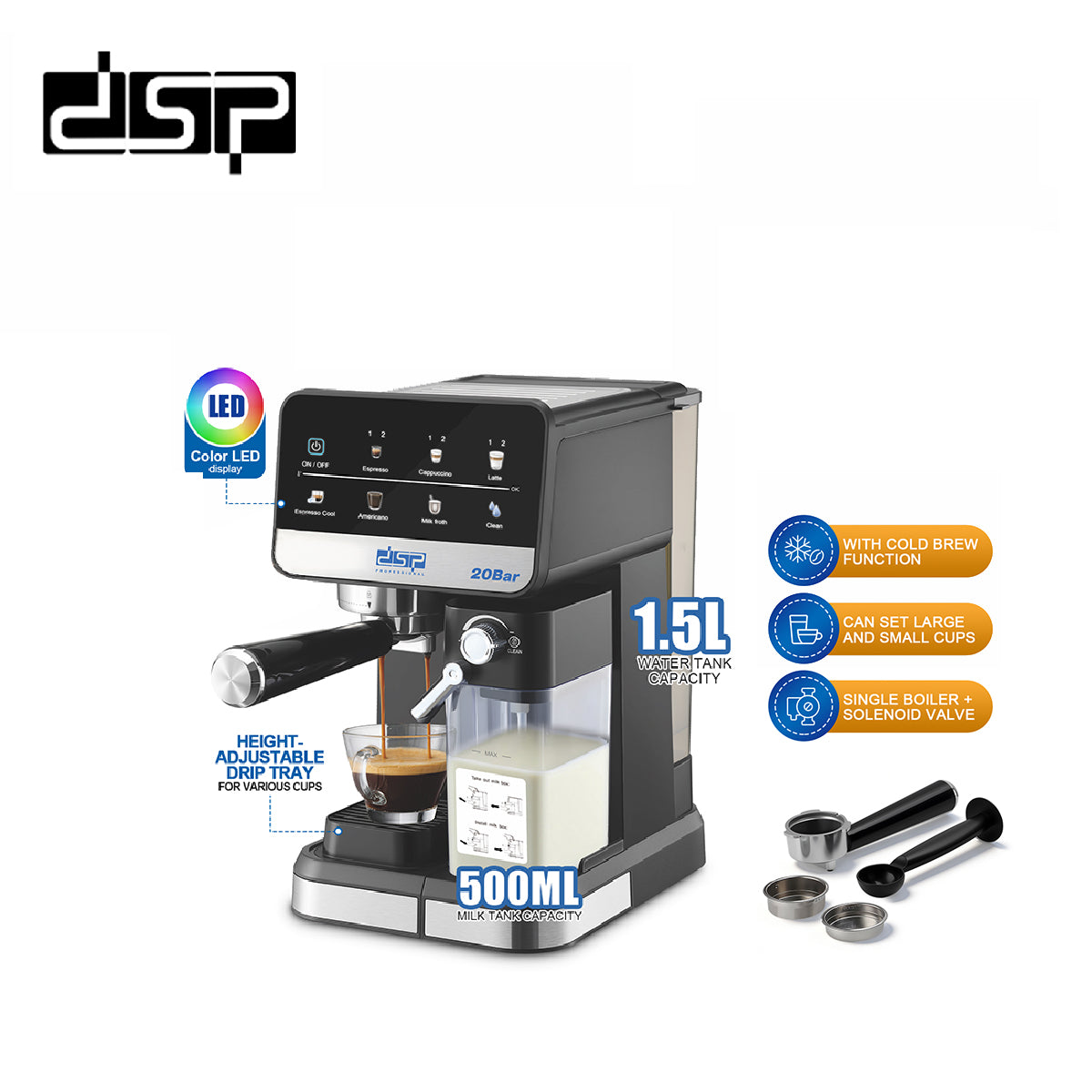 KA3161 DSP ماكينة قهوة إسبريسو شبه أوتوماتيكية 2 في 1