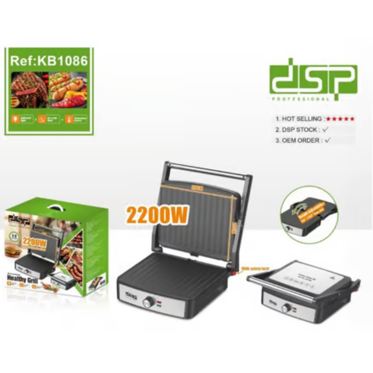DSP Healthy grill 2200 Watt free open 180 flat