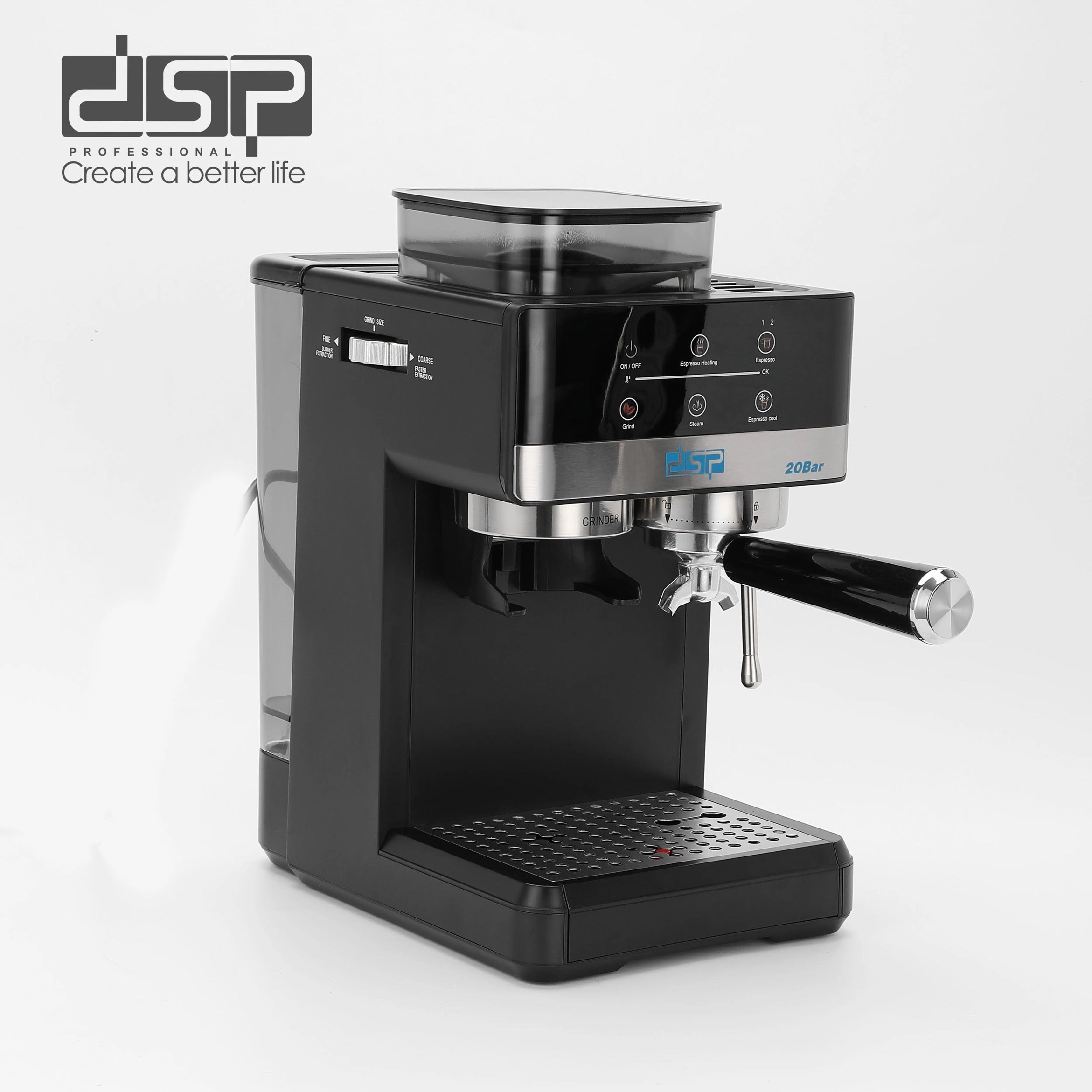 ماكينة إسبريسو بطاحونة مدمجة – 20 بار – 1350 وات – DSP KA3123