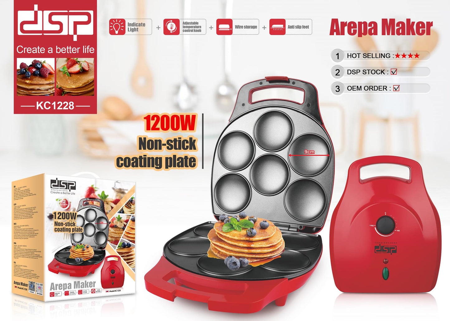 DSP Arepa Maker ( 2 Slice 6 Slot ) 1200 W