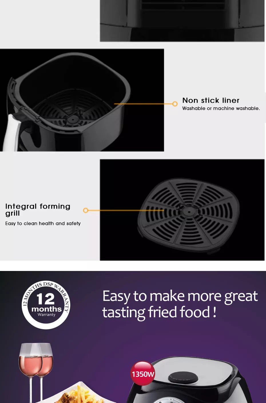 DSP Healthy Non-Stick Air Fryer Without Oil 2.6 L - 1350W