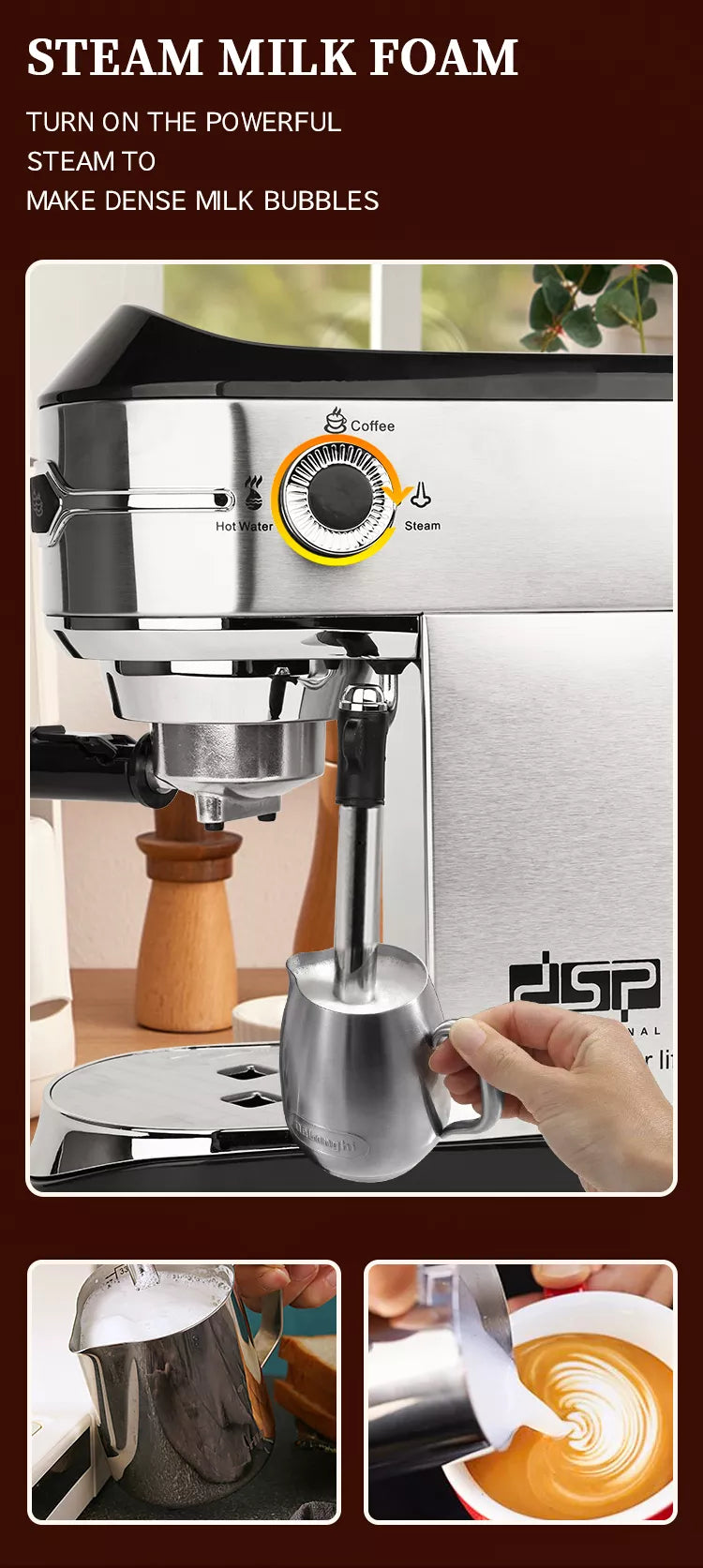 DSP Espresso & Cappuccino Machine 1 L ( Milk steamer )