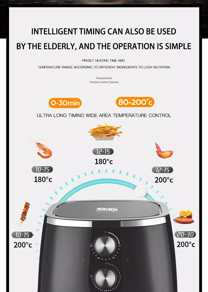 DSP Healthy Non-Stick Double Handle Automatic Air Fryer 5.5 L - 1500W